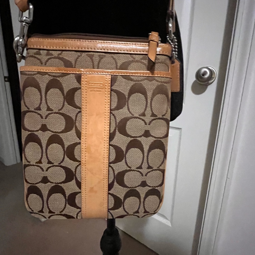 Coach Signature Brown and Tan Crossbody Bag